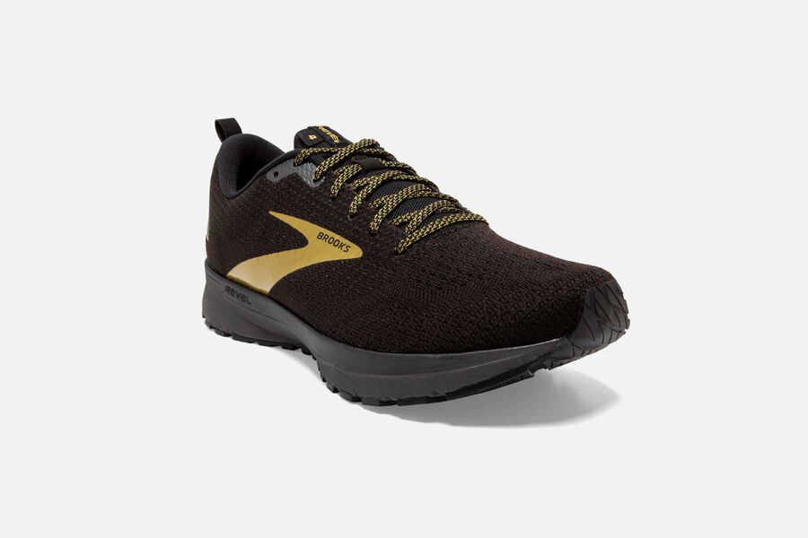 Brooks Running Shoes - Revel 4 Road Mens - Black/Gold - HJK-801925